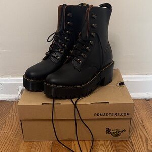Dr. Martens Black Heeled Boots with Yellow Stitching